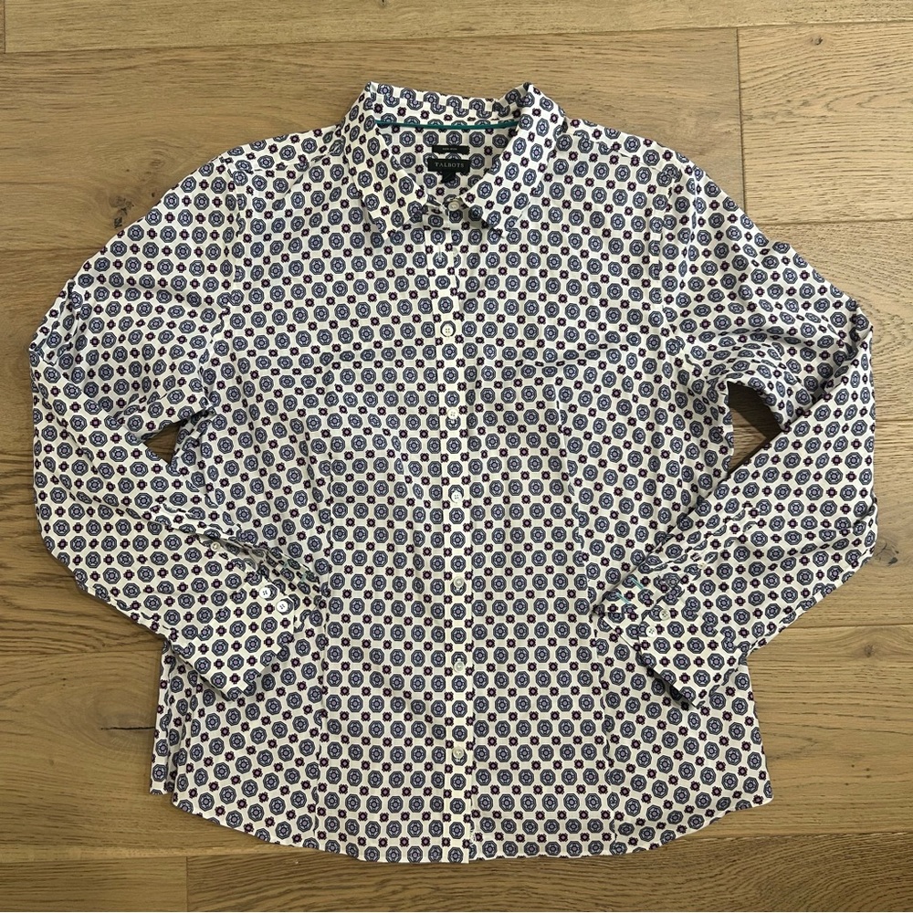 Talbots Printed Long Sleeve Cotton Non Iron Shirt